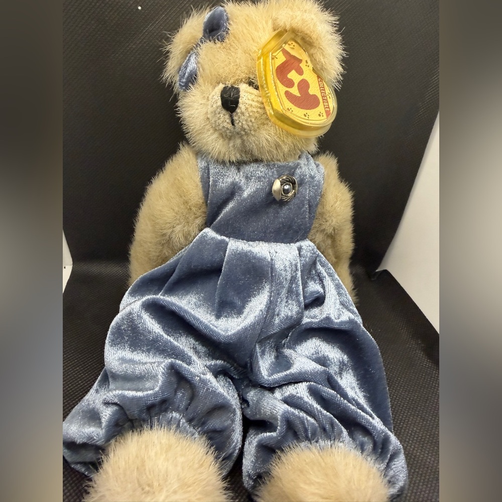 Ty Attic Treasures Cassie Bear 6028 Plush w/ Tag Protector Blue Velvet Outfit